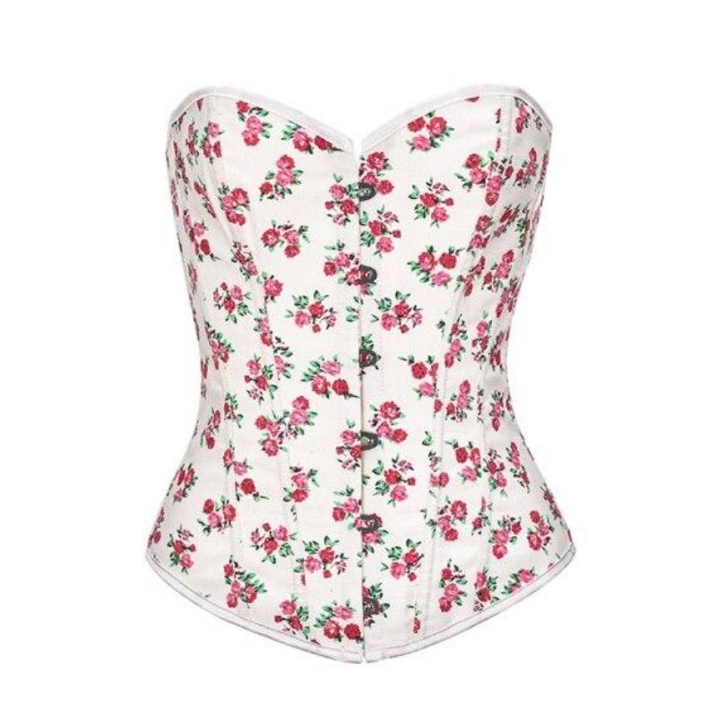 Corset Femme Blanc En Coton - 20 Baleines Acier (dont 4 Rigides) - Réduction Taille 7,6-12,7 Cm - Pré-lacé, Busk Avant - Pour Soirée, Cosplay, Mariage - 8