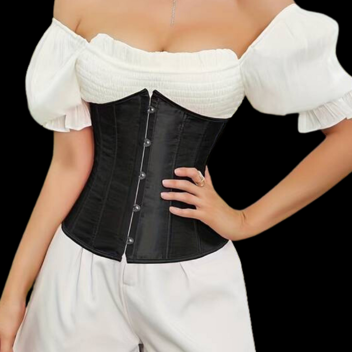 une femme porte un corset underbust