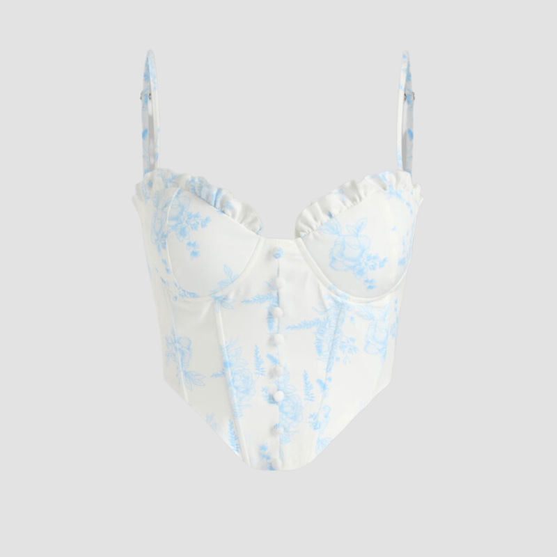 corset de couleur blanc avec motifs à fleur