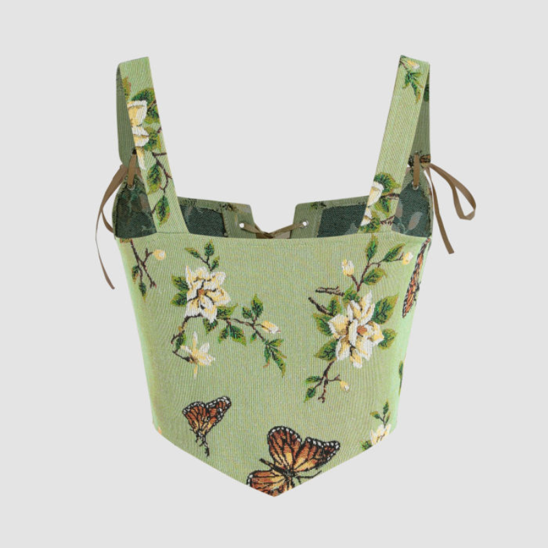corset vert à motifs à fleurs