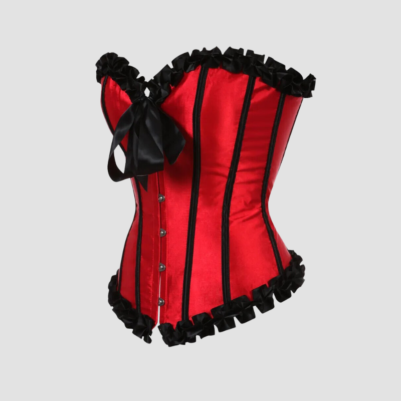 Corset Bustier Satiné Dentelle Noir Et Rouge - Bonnet 90C + String Taille 40/42 - Marque Chilirose - Neuf Avec étiquettes - Fabriqué En Pologne
