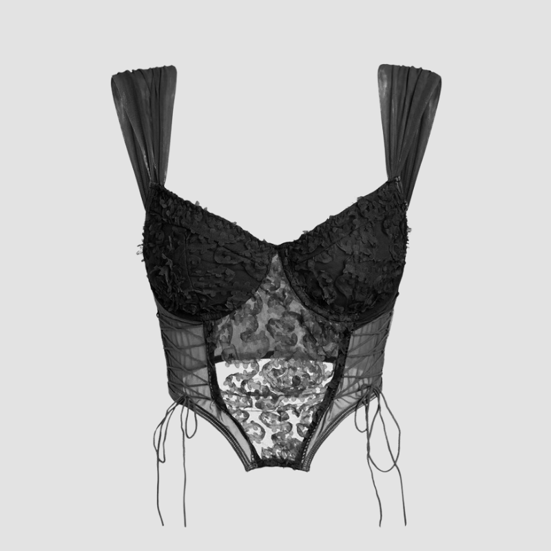 corset noir avec tissu en dentelle