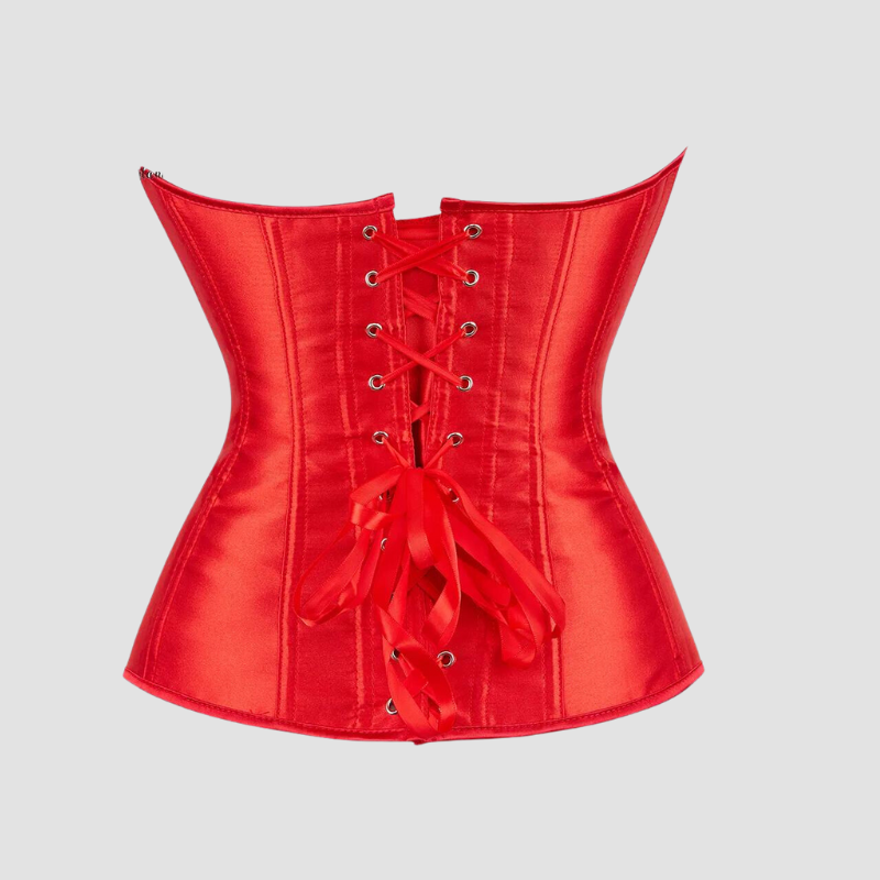 corset satin femme rouge avec lacet