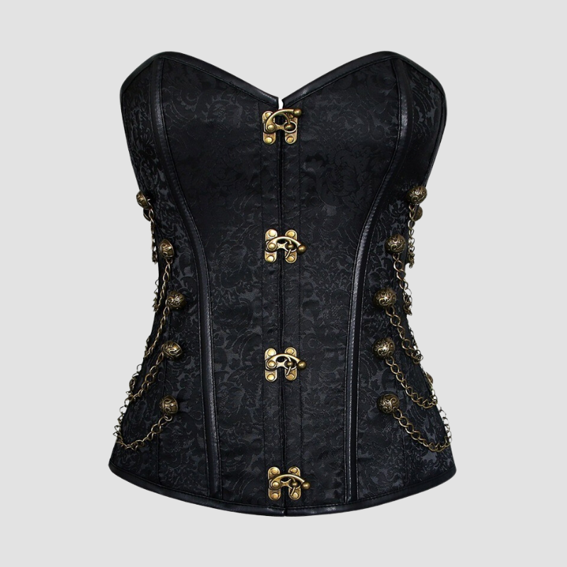 corset steampunk noir avec chaîne sur les cotés