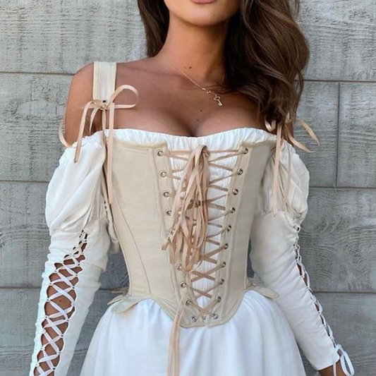 top corset vintage de couleur beige