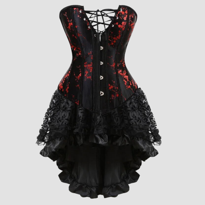 combinaison corset jupe de soirée noir et rouge