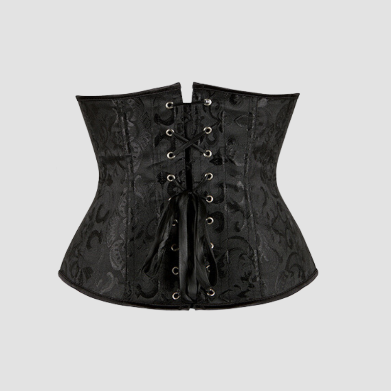 Corset Bustier Renaissance Satin Noir - Taille S - 4 Jarretelles Amovibles - Crepe Suzette