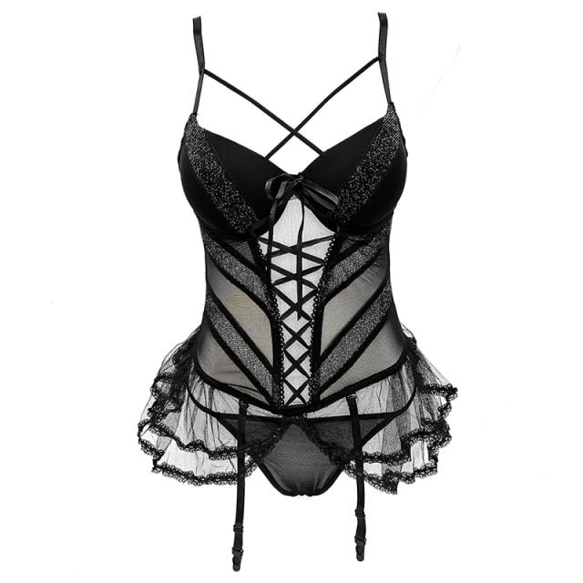 Corset porte-jarretelles en tissu noir | Maison du Corset