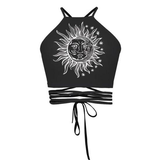 corset bustier blanc et noir motif soleil