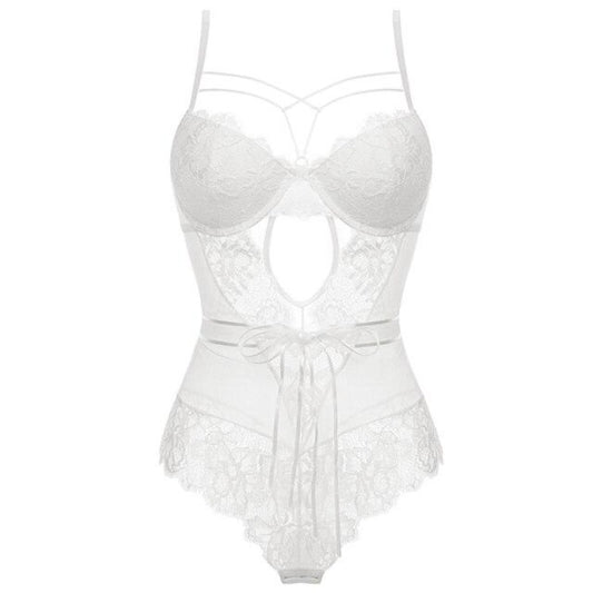 un corset bustier en dentelle de couleur blanche