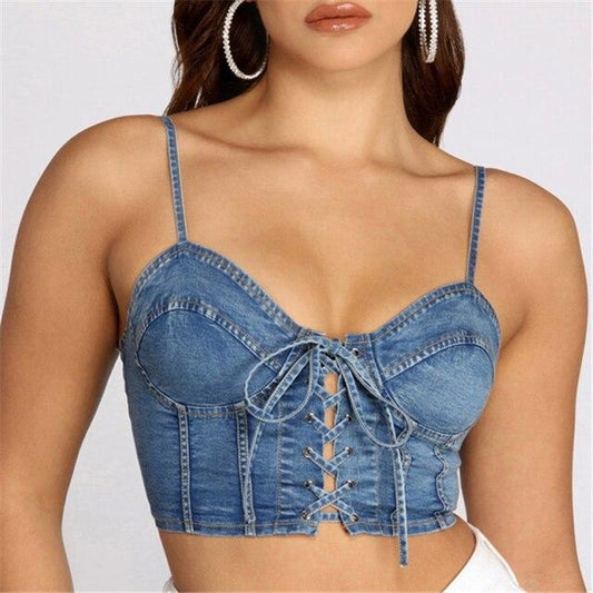 corset bustier en jean couleur bleu 