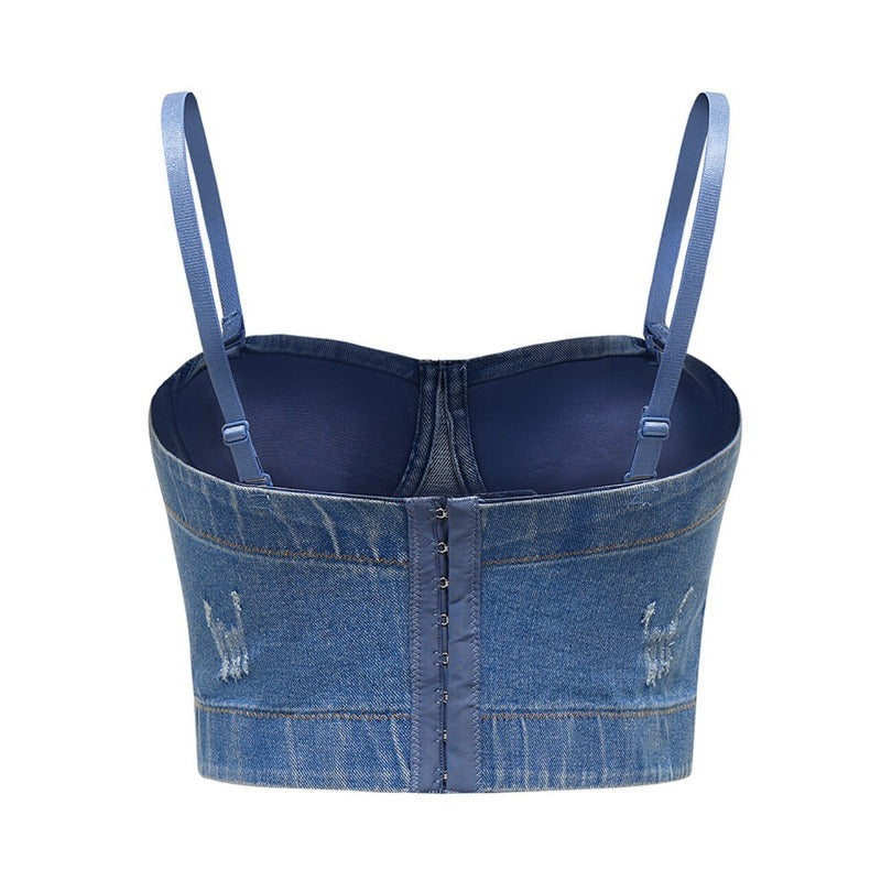 un corset en jean vu de dos 