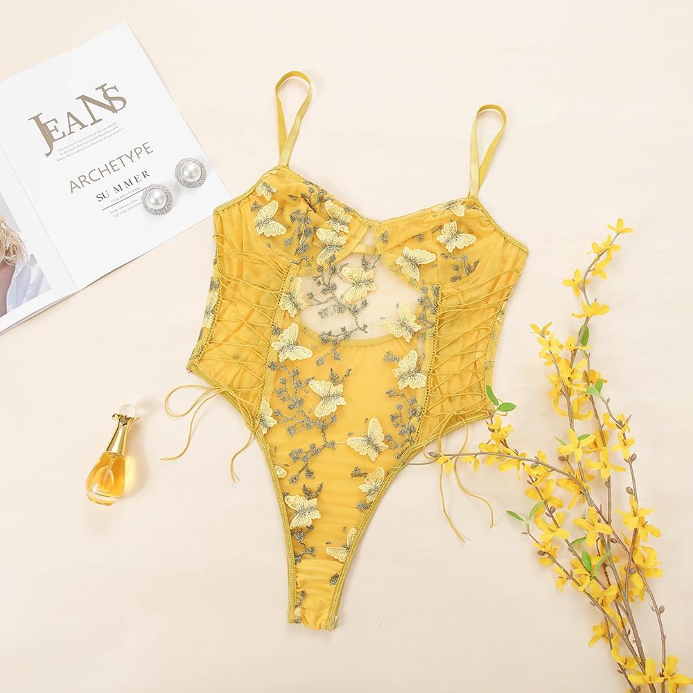  Corset dentelle jaune papillon
