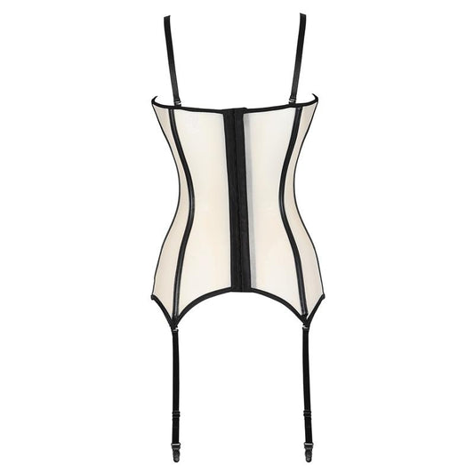 un corset avec porte-jarretelles beige vue de dos