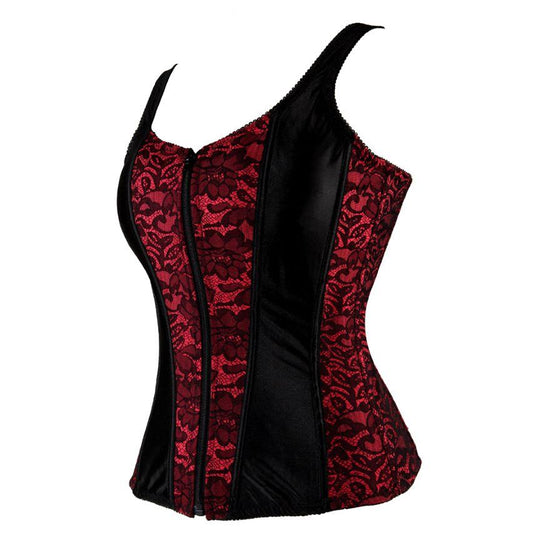 corset de couleur rouge et noire vu du côté droit