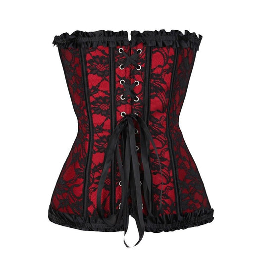 Un Corset femme à dentelle de couleur rouge vu de dos