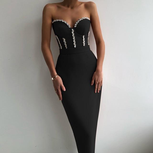 robe longue corset bustier noire