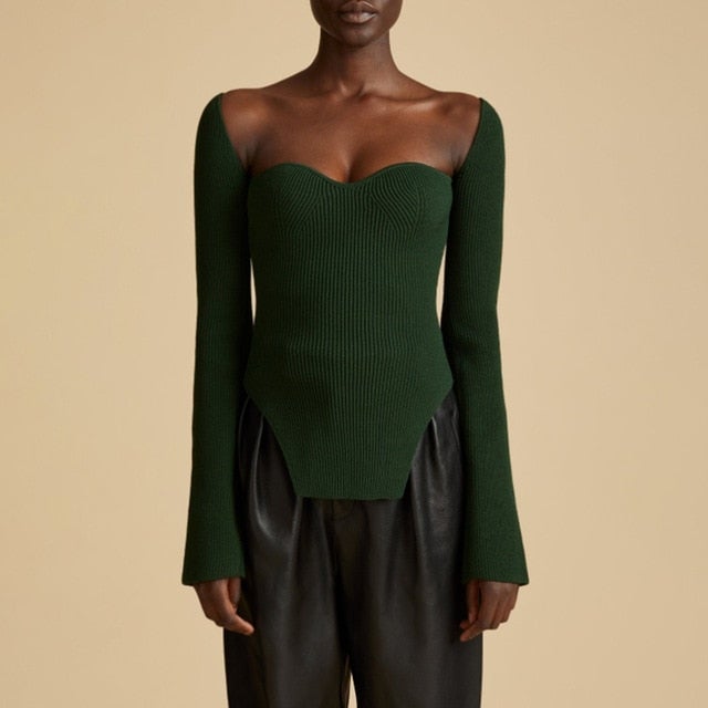 un pull bustier de couleur verte