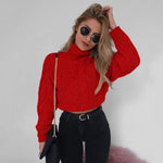 pull corset col roulé de couleur rouge
