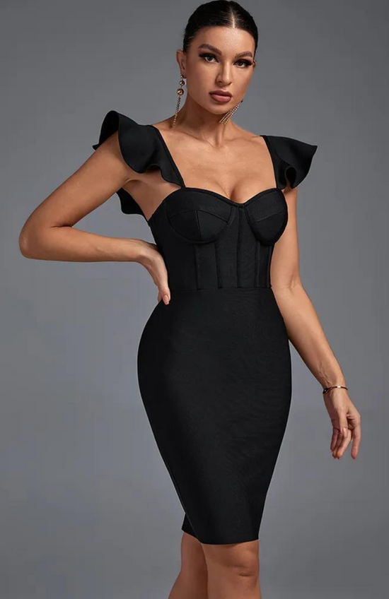 une robe noire de style bustier
