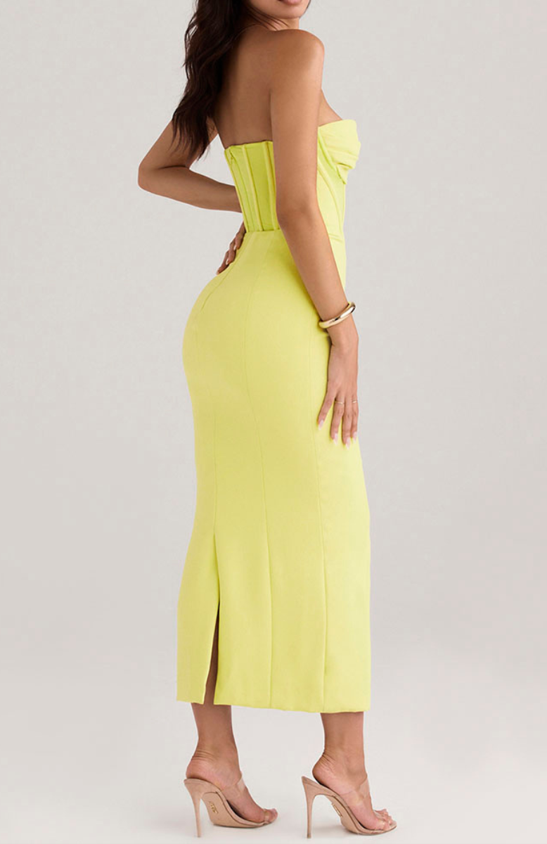 robe corset cocktail jaune vu de dos
